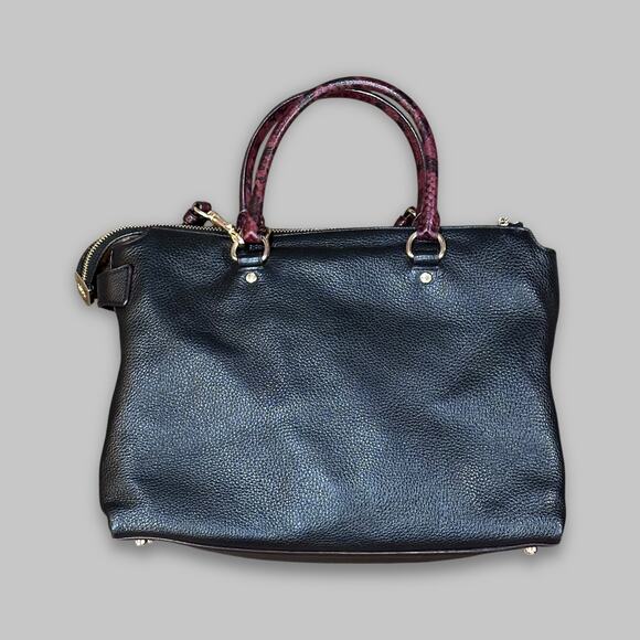 Coach Signature Satchel Crossbody Handbag – Black & Brown with Plum Handles - Picture 3 of 8